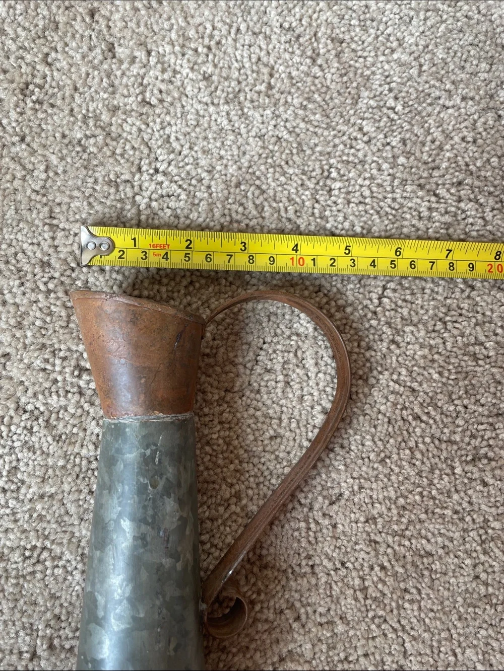 Farmhouse Style Rustic Galvanized Metal Pitcher Vase 8” Copper Accent Cottage